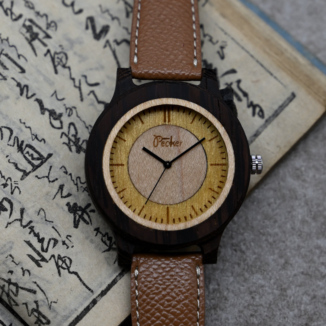 工房ペッカー 文字盤ツートンタイプ 天然木 ウエンジュ ミヨタ Studio Pecker Two-tone dial Natural wood Uenju Miyota