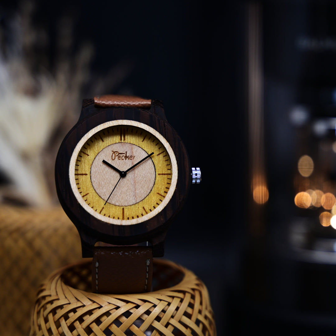 工房ペッカー 文字盤ツートンタイプ 天然木 ウエンジュ ミヨタ Studio Pecker Two-tone dial Natural wood Uenju Miyota