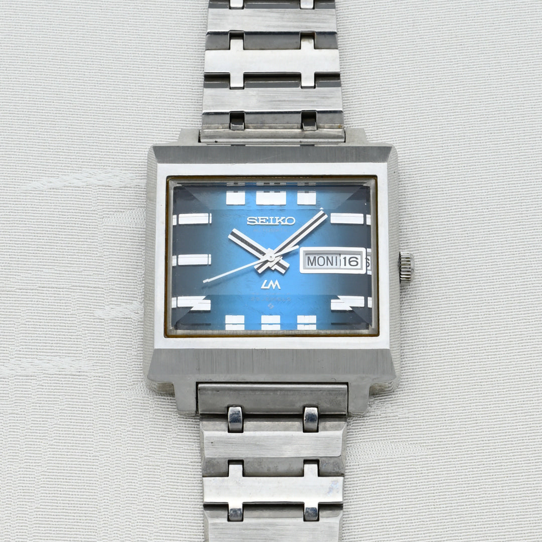 セイコー LM ロードマチック 角型5面カットガラス ブルーグラデーションダイヤル 純正ブレス Seiko LM Roadmatic Square 5-sided cut glass