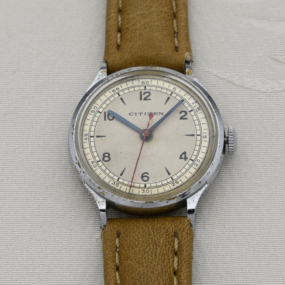 シチズン時計株式会社 A中三針 レイルウェイ 青焼針 赤秒針 Citizen Watch Co., Ltd. A-3 Hands Railway Blue Plated Hands Red Second Hand