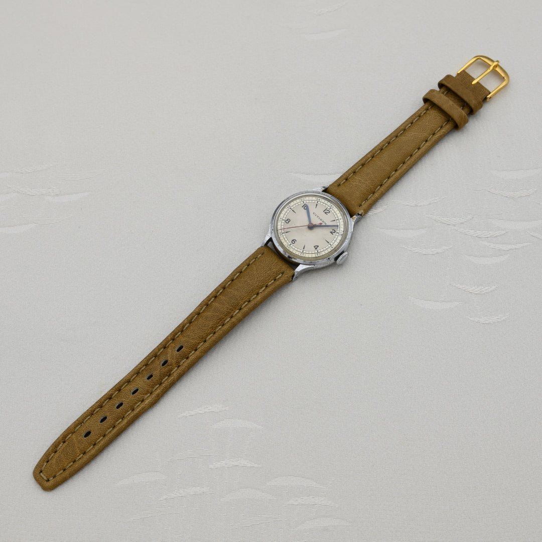 シチズン時計株式会社　A中三針 　レイルウェイ　青焼針　赤秒針　Citizen Watch Co., Ltd. A-3 Hands Railway Blue Plated Hands Red Second Hand