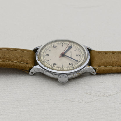 シチズン時計株式会社　A中三針 　レイルウェイ　青焼針　赤秒針　Citizen Watch Co., Ltd. A-3 Hands Railway Blue Plated Hands Red Second Hand