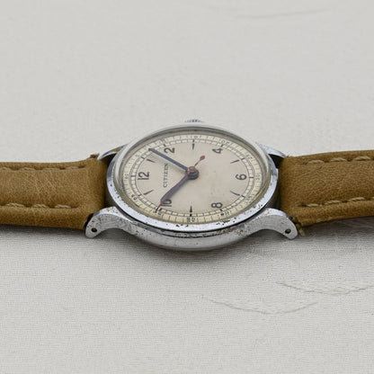 シチズン時計株式会社　A中三針 　レイルウェイ　青焼針　赤秒針　Citizen Watch Co., Ltd. A-3 Hands Railway Blue Plated Hands Red Second Hand