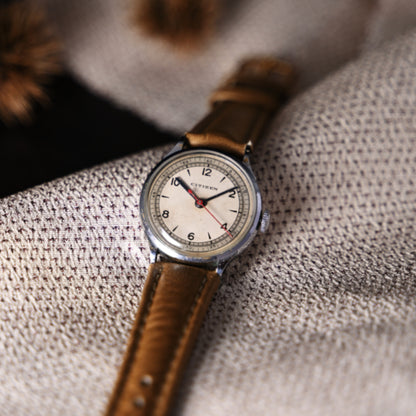 シチズン時計株式会社　A中三針 　レイルウェイ　青焼針　赤秒針　Citizen Watch Co., Ltd. A-3 Hands Railway Blue Plated Hands Red Second Hand