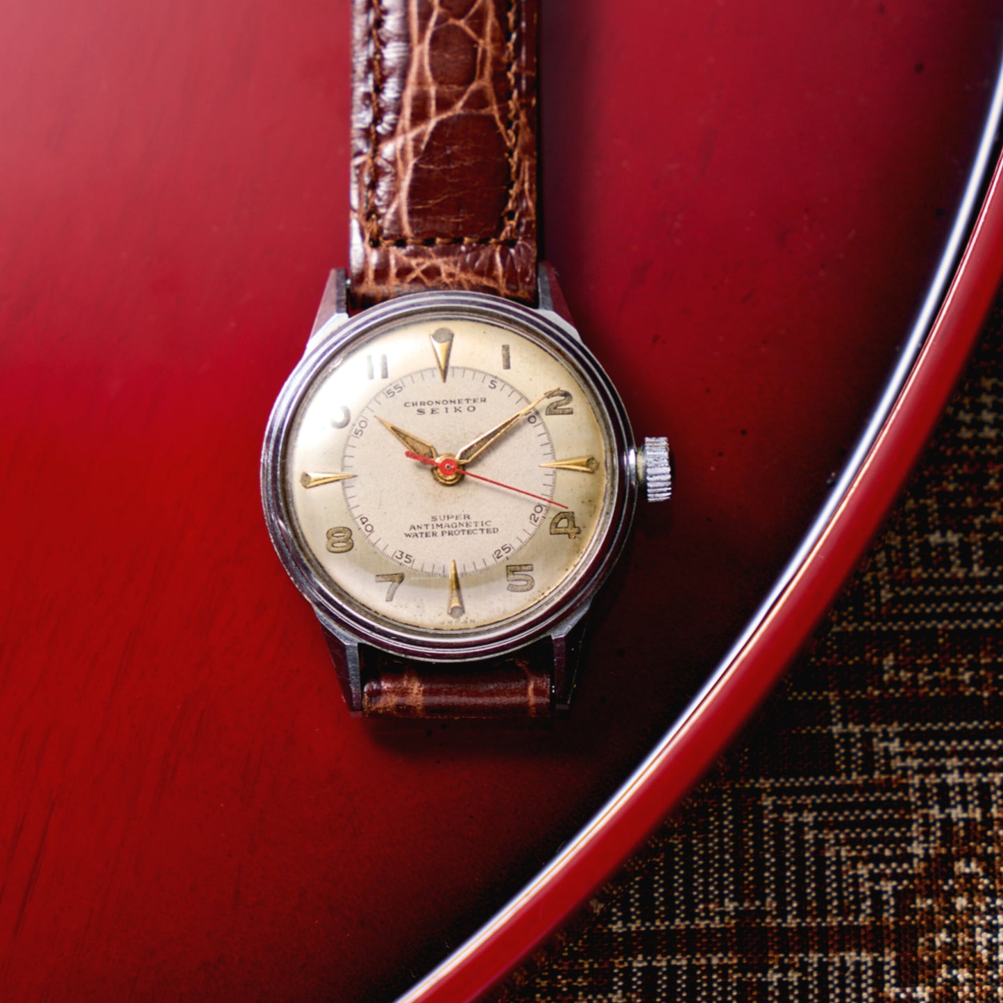 セイコースーパー 1950年代 製造中期頃 赤秒針 Seiko Super 1950s mid-production red second hand